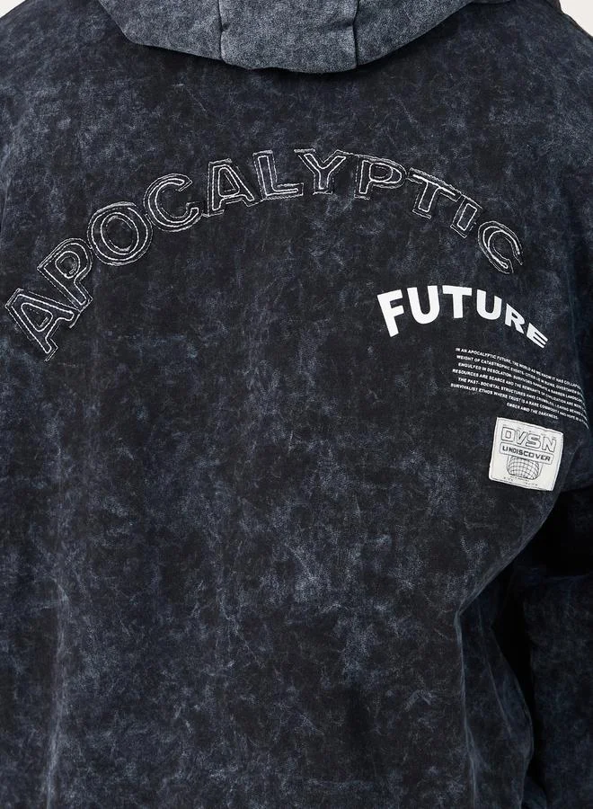 Styli Premium Acid Washed Oversized Terry Hoodie with Applique