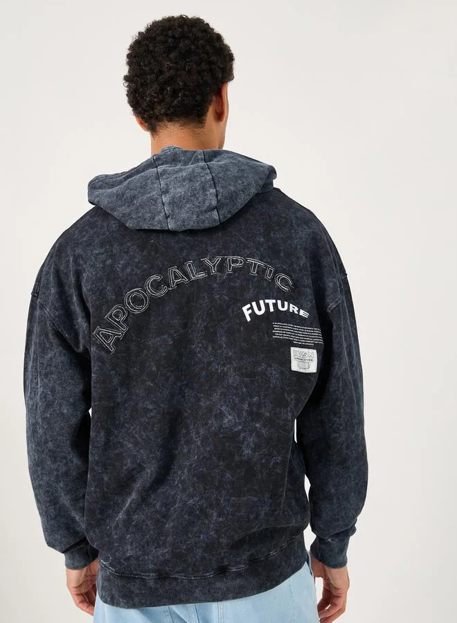 Styli Premium Acid Washed Oversized Terry Hoodie with Applique