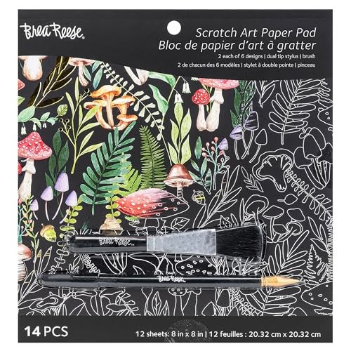 Brea Reese Scratch Art Paper Pad Nature 12 Designs 8x8 Tear Out Pages Metallic Guided Art Kit Adult Craft Activity Mindful Relaxation - Image 1