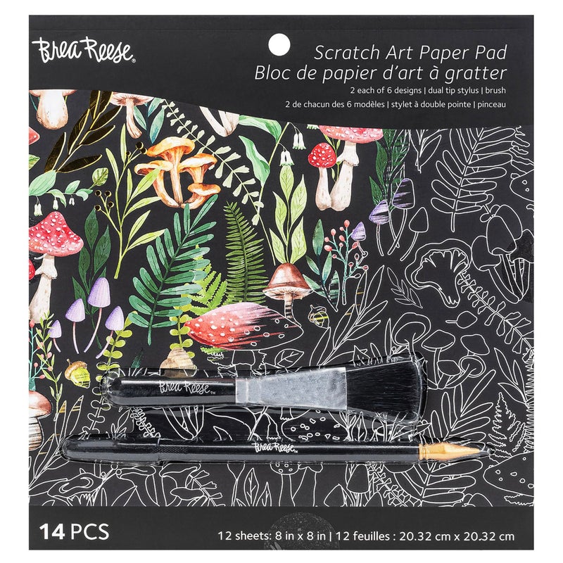 Brea Reese Scratch Art Paper Pad Nature 12 Designs 8x8 Tear Out Pages Metallic Guided Art Kit Adult Craft Activity Mindful Relaxation - Image 2