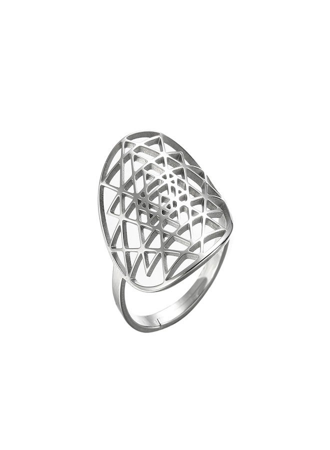 EUEAVAN Adjustable Sri Yantra Chakra Ring - Sri Yantra Amulet Talisman Pendant - Sacred Geometry Ring - Hinduism Symbol - Meditation Jewelry for Women Men (Silver) - Image 1