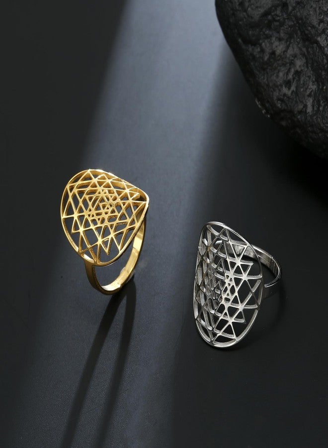 EUEAVAN Adjustable Sri Yantra Chakra Ring - Sri Yantra Amulet Talisman Pendant - Sacred Geometry Ring - Hinduism Symbol - Meditation Jewelry for Women Men (Silver) - Image 5
