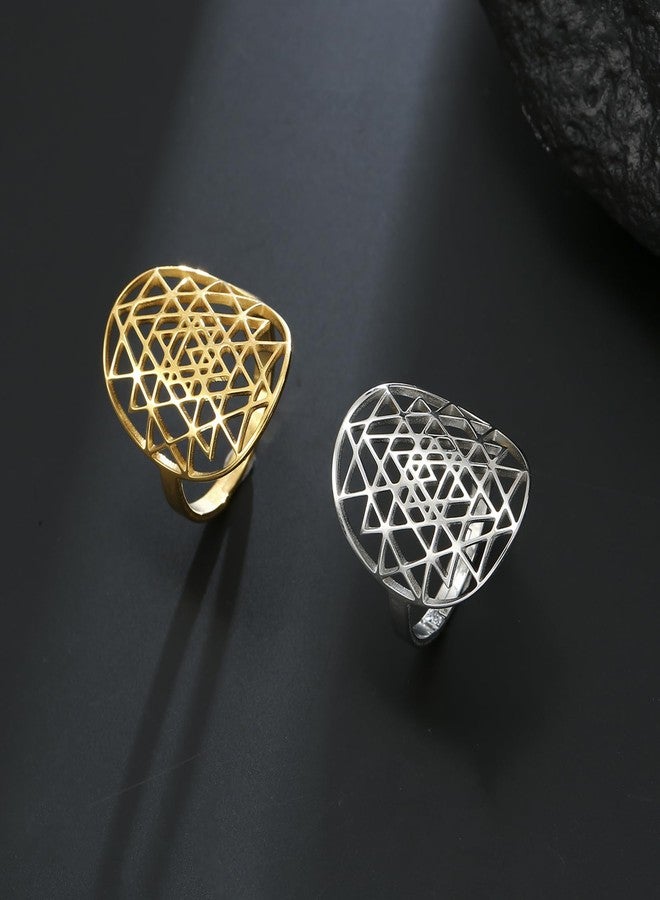 EUEAVAN Adjustable Sri Yantra Chakra Ring - Sri Yantra Amulet Talisman Pendant - Sacred Geometry Ring - Hinduism Symbol - Meditation Jewelry for Women Men (Silver) - Image 4