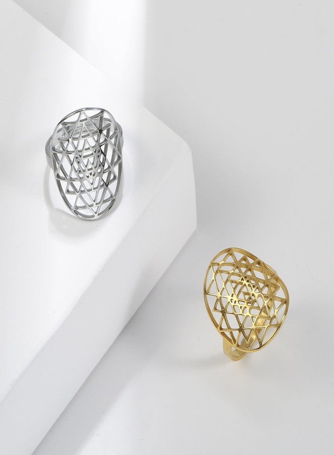EUEAVAN Adjustable Sri Yantra Chakra Ring - Sri Yantra Amulet Talisman Pendant - Sacred Geometry Ring - Hinduism Symbol - Meditation Jewelry for Women Men (Silver) - Image 3