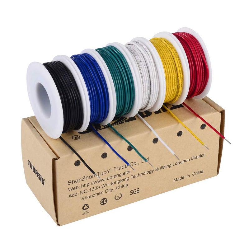 TUOFENG 22 awg Wire Solid Core Hookup Wires-6 Different Colored Jumper Wire 30ft or 9m Each, 22 Gauge Electronic Wire PVC (OD: 1.60mm) Hook up Wire Kit - Image 1