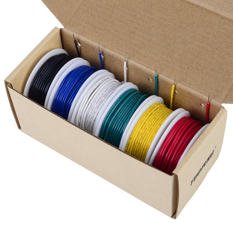 TUOFENG 22 awg Wire Solid Core Hookup Wires-6 Different Colored Jumper Wire 30ft or 9m Each, 22 Gauge Electronic Wire PVC (OD: 1.60mm) Hook up Wire Kit - Image 5