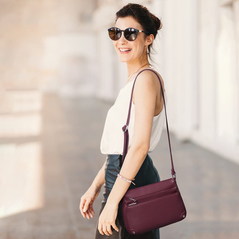 WESTBRONCO Crossbody Bags for Women, Medium Size Shoulder Handbags, Satchel Purse with Multi Zipper Pocket Wine Red - Image 2