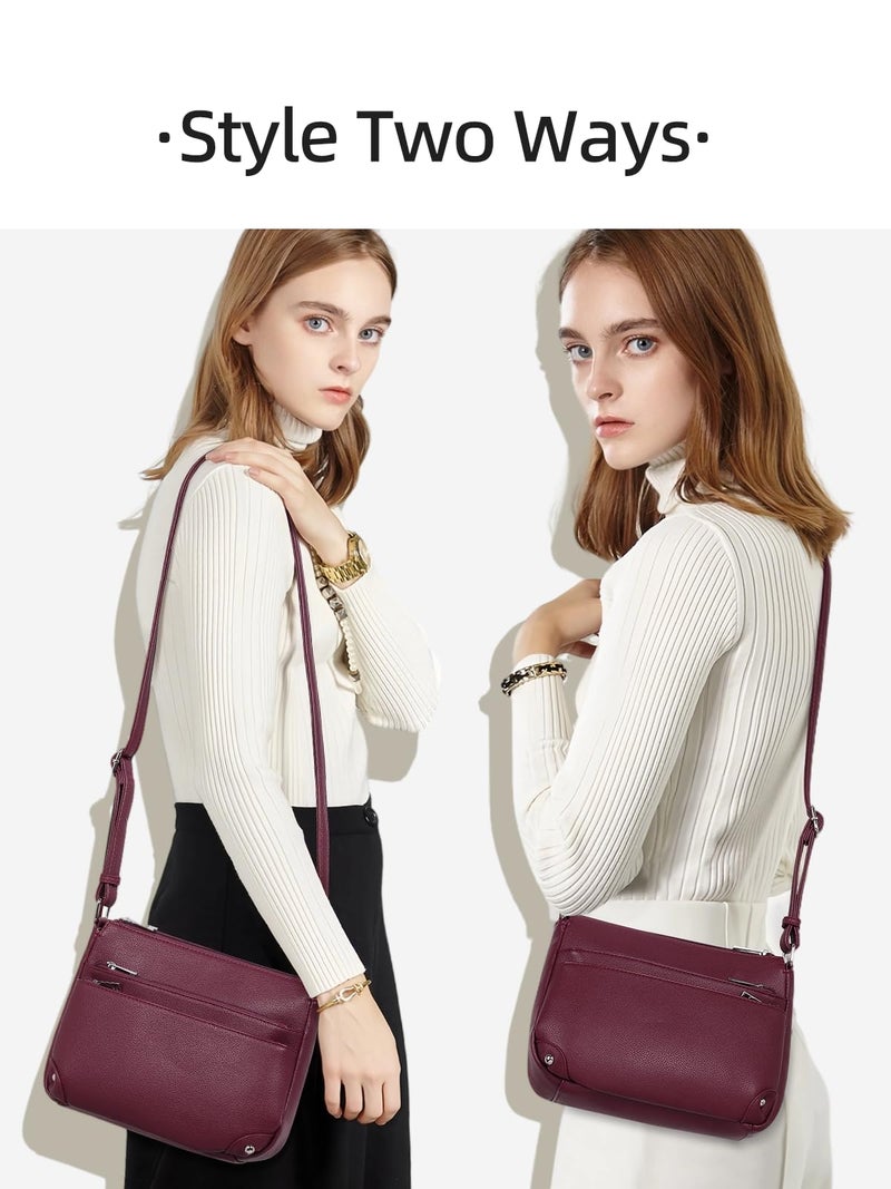 WESTBRONCO Crossbody Bags for Women, Medium Size Shoulder Handbags, Satchel Purse with Multi Zipper Pocket Wine Red - Image 4