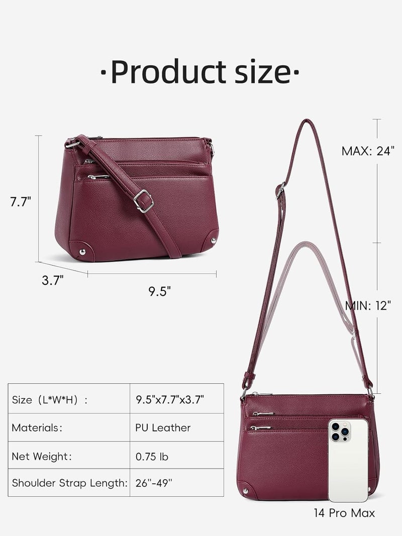 WESTBRONCO Crossbody Bags for Women, Medium Size Shoulder Handbags, Satchel Purse with Multi Zipper Pocket Wine Red - Image 5