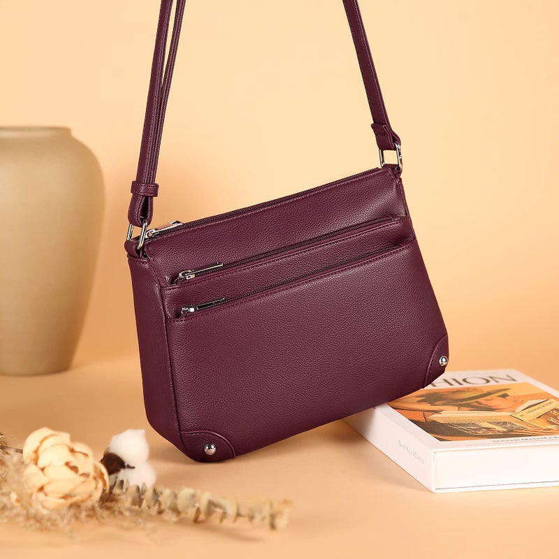 WESTBRONCO Crossbody Bags for Women, Medium Size Shoulder Handbags, Satchel Purse with Multi Zipper Pocket Wine Red - Image 3