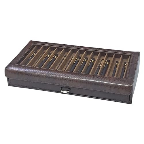 essart Faux Leather Two Level Pen Transparent Travel Accessories Display Organizer Box For 30 Pens In Snakebit-Brown Color - Image 4