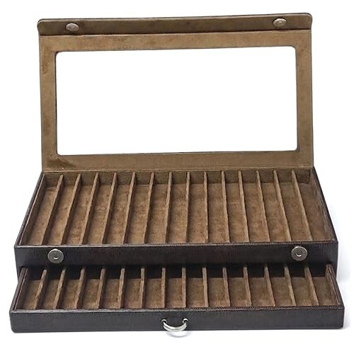 essart Faux Leather Two Level Pen Transparent Travel Accessories Display Organizer Box For 30 Pens In Snakebit-Brown Color - Image 1