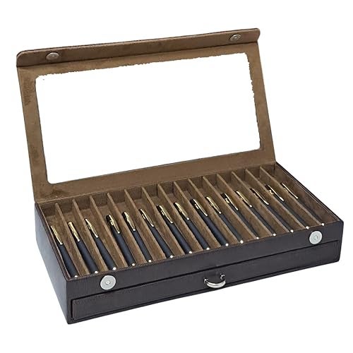 essart Faux Leather Two Level Pen Transparent Travel Accessories Display Organizer Box For 30 Pens In Snakebit-Brown Color - Image 2