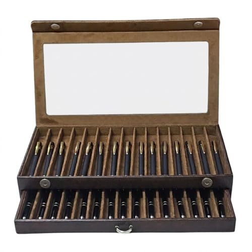 essart Faux Leather Two Level Pen Transparent Travel Accessories Display Organizer Box For 30 Pens In Snakebit-Brown Color - Image 3