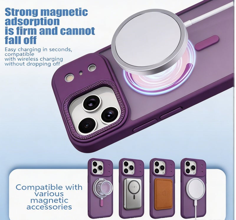 for iPhone 17 Pro Max Case Compatible with MagSafe,Magnetic Phone Case for iPhone 17 Pro Max,Diamond Texture Matte Anti-Fingerprint Shockproof Luxury INS Style Protective Cover Dark Purple - Image 2