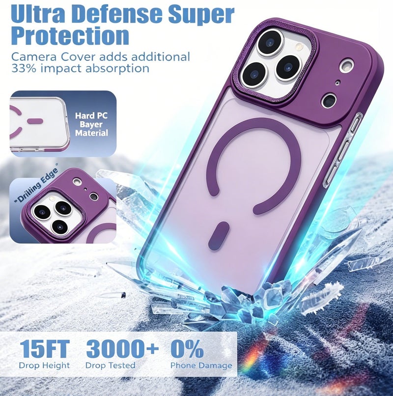 for iPhone 17 Pro Max Case Compatible with MagSafe,Magnetic Phone Case for iPhone 17 Pro Max,Diamond Texture Matte Anti-Fingerprint Shockproof Luxury INS Style Protective Cover Dark Purple - Image 3