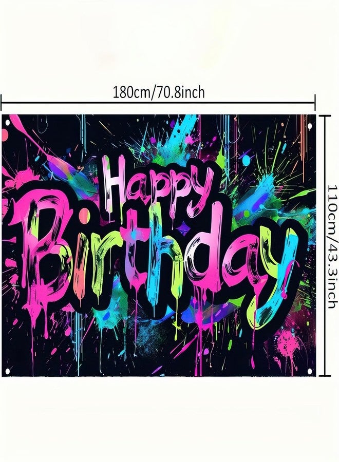 HOMETITUTE Neon Happy Birthday Banner - 71x43 Photography Backdrops, Party Background Decorations, Colorful Graffiti Splash Paint Kids Birthday Supplies, Glow in The Dark - Image 5