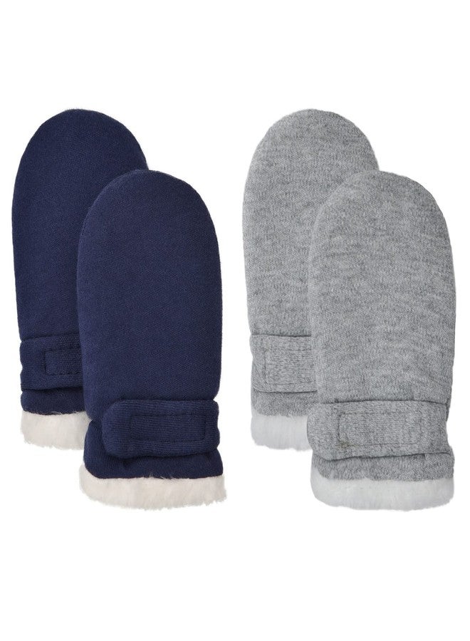 Reyow Baby Winter Mittens Adjustable Easy-On Newbron Warm Gloves Sherpa Lined Fleece Infant Mittens Winter for Boy Girl (Navy/Grey) - Image 1
