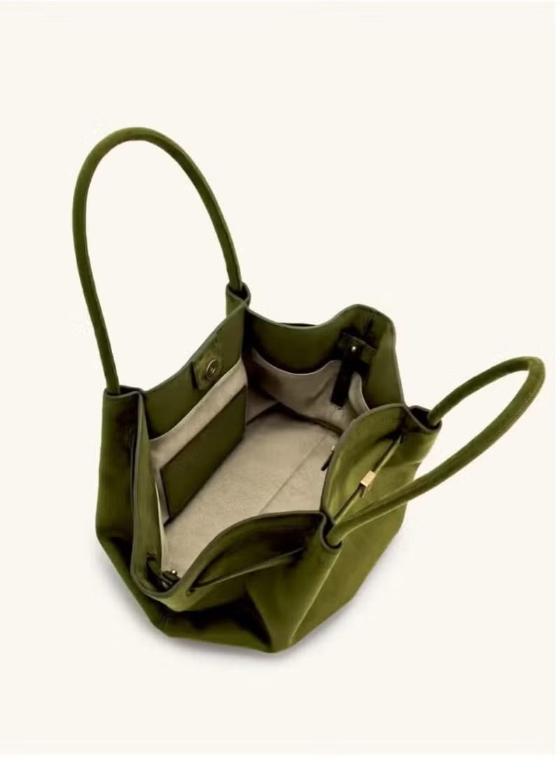 JW PEI Hana Medium Faux Suede Tote -Dark Olive - Image 4