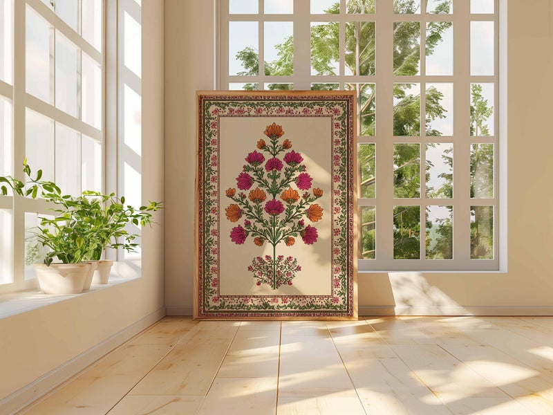 TNESSENTIAL Indian Floral Art Print, Vintage Botanical Poster, Folk Style Decor - Image 4
