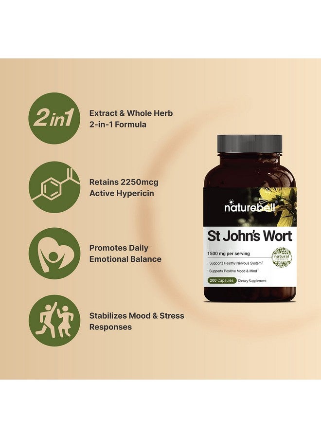 NatureBell St John Wort Supplement 1500Mg Per Serving With 2250Mcg Hypericin 2 In 1 Formula St John Wort Complex 200 Capsules Promote Emotional Balance Joyful Mood & Stress Response - Image 3