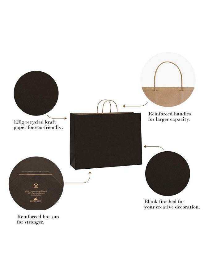 BagDream 25Pcs 16X6X12 Inches Kraft Paper Bags With Handles Bulk Gift Bags Shopping Bags For Grocery Merchandise Party 100% Recyclable Large Black Paper Bags - Image 3
