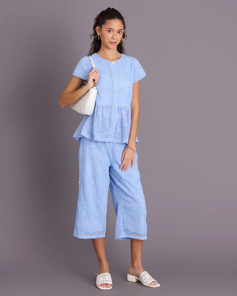 Redtag Senior Girls Blue Jacquard Culottes