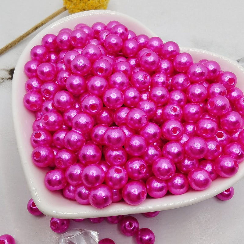 ABS Hole Mixed Color Faux Pearl Beads Handmade Beaded DIY Material Shoes Clothing Hats Bracelet Accessories Hole-rose red