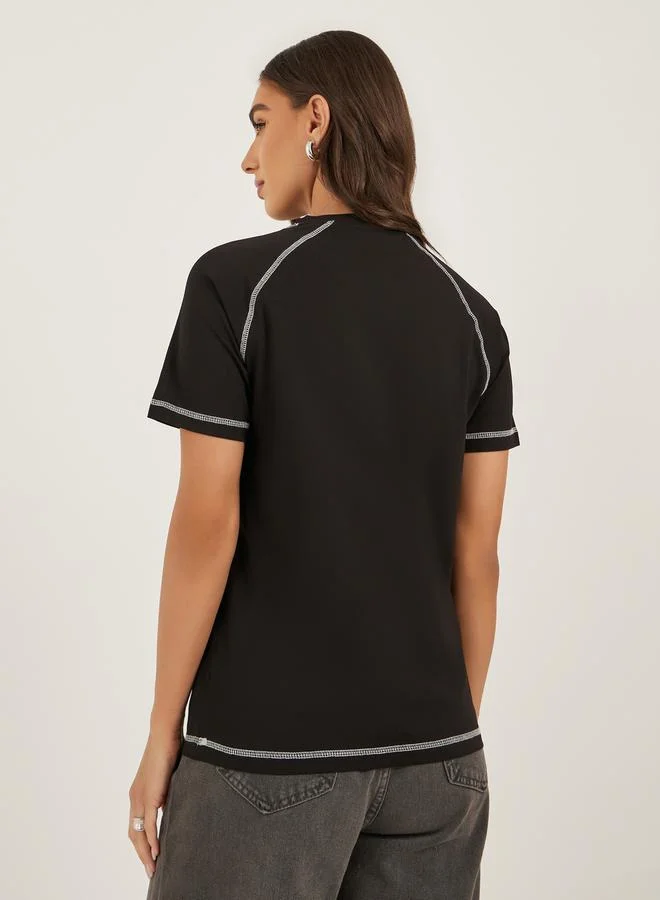 Styli Slogan Print Raglan Sleeves Regular Fit T-Shirt
