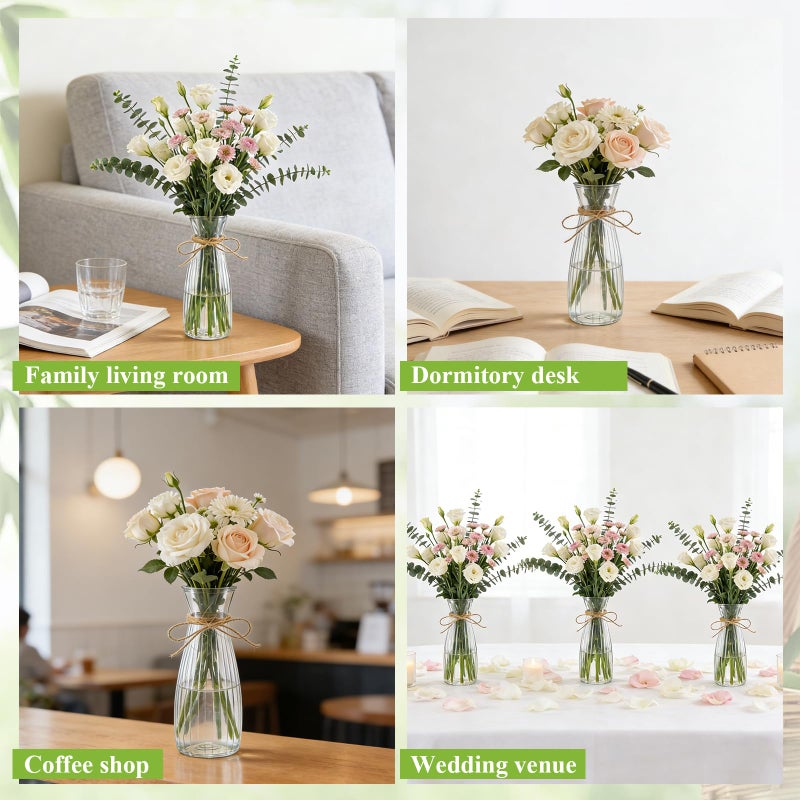 Rainmae 20 Pcs Plastic Flower Bud Vases Bulk with Twines Ropes, Small Mini Flower Vases for Centerpieces Decorative Plastic Clear Bottles for Wedding Reception Dining Table Home Decoration - Image 5