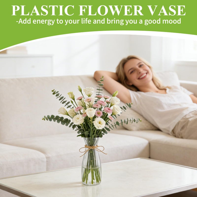 Rainmae 20 Pcs Plastic Flower Bud Vases Bulk with Twines Ropes, Small Mini Flower Vases for Centerpieces Decorative Plastic Clear Bottles for Wedding Reception Dining Table Home Decoration - Image 4