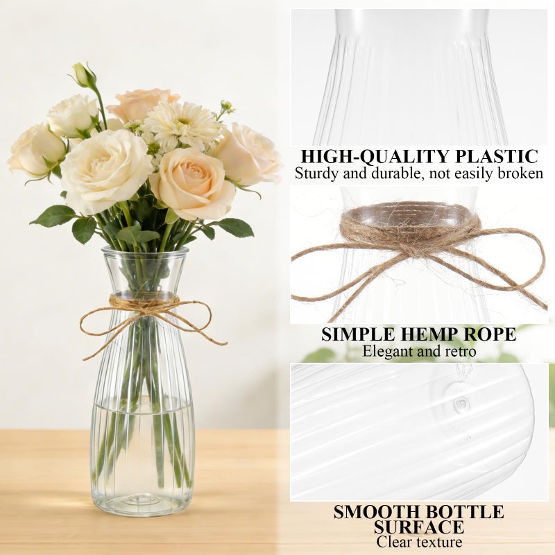 Rainmae 20 Pcs Plastic Flower Bud Vases Bulk with Twines Ropes, Small Mini Flower Vases for Centerpieces Decorative Plastic Clear Bottles for Wedding Reception Dining Table Home Decoration - Image 3
