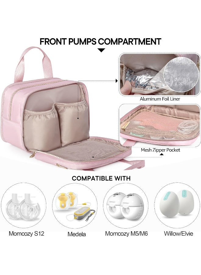 Fasrom Wearable Breast Pump Bag with Cooler Compatible with Elvie and Willow Hands-Free Pumps and Medela Pump in Style, Portable Pump Carrying Case for Working Moms, Pink (Bag Only, Patent Design) - Image 2