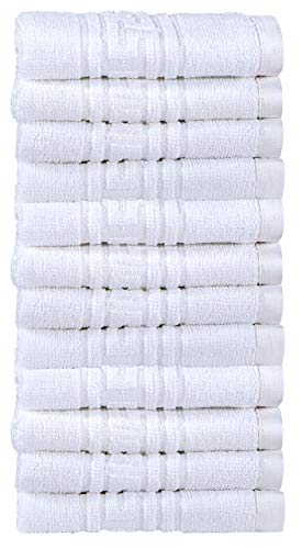 Divine Textiles 100 Egyptian Cotton Flannel Face Cloths Wash Towel Set  White 12 Pack 30 x 30 cm  Highly Absorbent Flannels Face Clothes Extra Soft Fingertip Towels For Sports Work Gym Spa