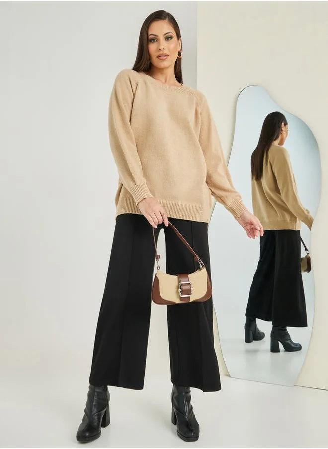 ستايلي Oversized Longline Round Neck Sweater