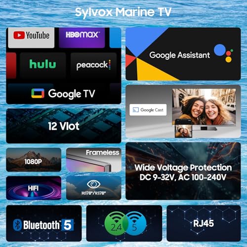 SYLVOX 12 Volt TV, 22" Smart Television with DVD Player Built in, 1080P Google OS ATSC NTSC WiFi Bluetooth HDMI USB, AC/DC Powered, 12V TV for RV Camper Boat Coastal Home (Marine Series) - Image 2