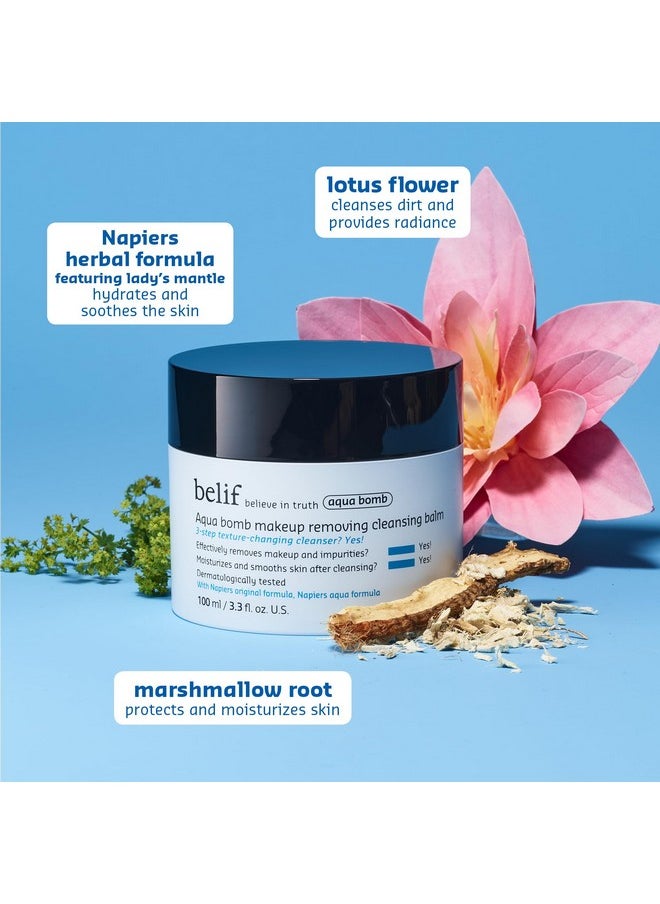 belif - Elif Aqua Bomb Cleansing Balm ; Hydrating Makeup Remover & No Mess Clean Up ; Smoothens & Moisturizes Skin After Cleansing ; /W Lotus Flower Marshmallow Root & Lady'S Mantle ; 3.3 Floz - Image 1