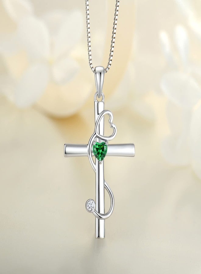 YL Stethoscope Cross Necklace 925 Sterling Silver Doctor Nurse Medical Pendant Created Emerald Jewelry for Women - Image 4
