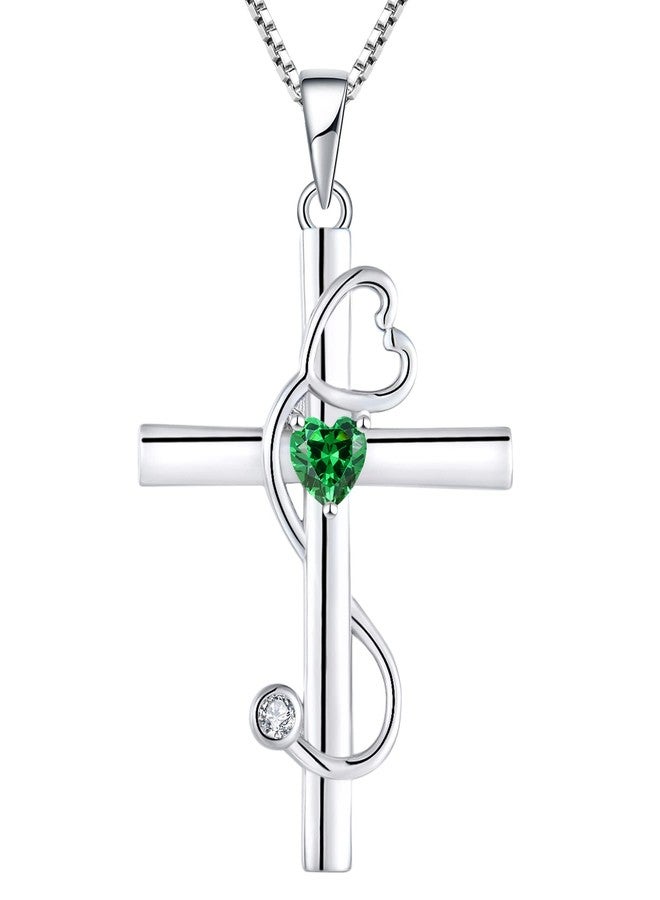 YL Stethoscope Cross Necklace 925 Sterling Silver Doctor Nurse Medical Pendant Created Emerald Jewelry for Women - Image 1