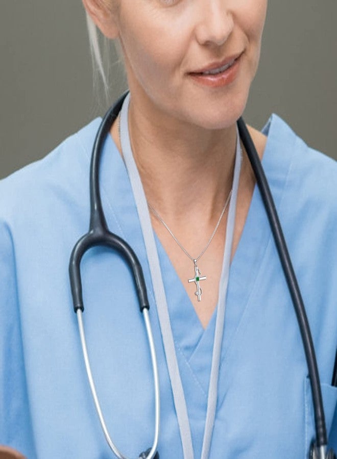 YL Stethoscope Cross Necklace 925 Sterling Silver Doctor Nurse Medical Pendant Created Emerald Jewelry for Women - Image 3