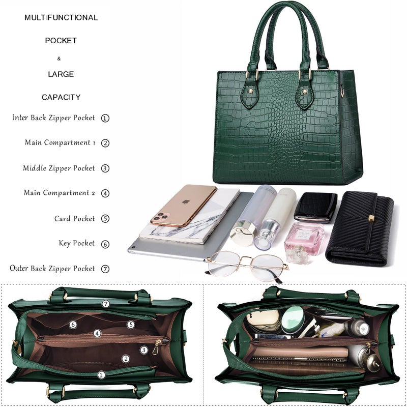 Chicarousal Crossbody Purses And Handbags For Women Pu Leather Tote Top Handle Satchel Shoulder Bags (Dk Green Stw) - Image 5