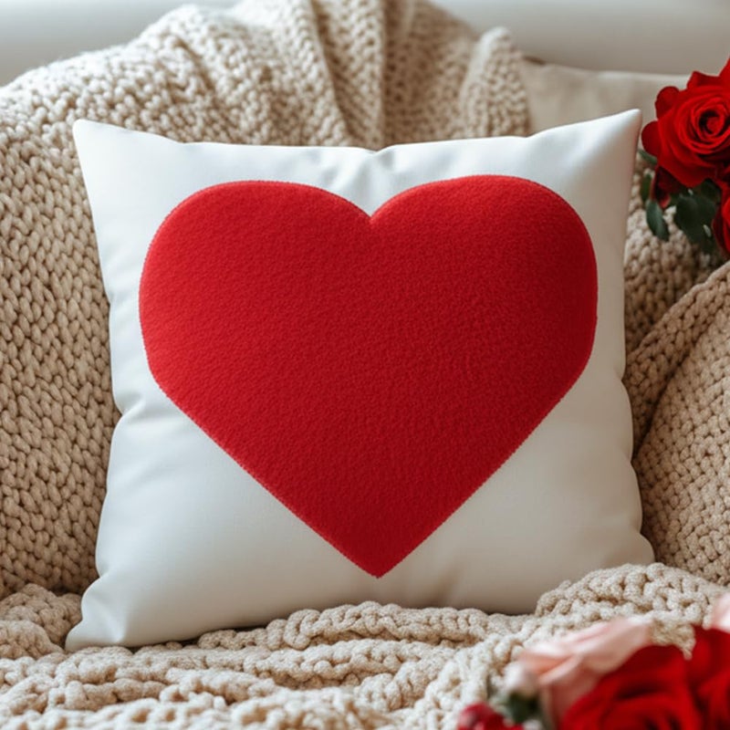 GEEORY Valentine's Day Pillow Cover 18x18 Inch, 3D Red Plush Heart Decor â€“ Soft Romantic Sofa/Bed Cushion Case - Image 1