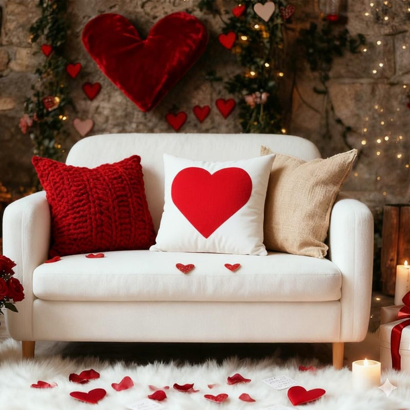 GEEORY Valentine's Day Pillow Cover 18x18 Inch, 3D Red Plush Heart Decor â€“ Soft Romantic Sofa/Bed Cushion Case - Image 4