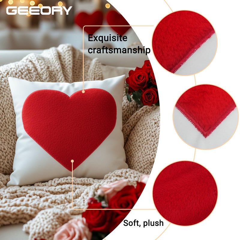 GEEORY Valentine's Day Pillow Cover 18x18 Inch, 3D Red Plush Heart Decor â€“ Soft Romantic Sofa/Bed Cushion Case - Image 3