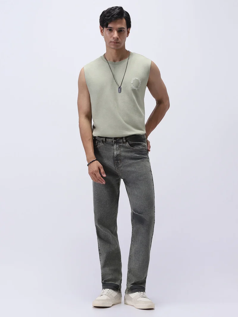 Urbano Fashion  Urbano Fashion Men's Light Grey Straight Fit Heavy Washed Jeans Stretchable for Men | Best Price UAE