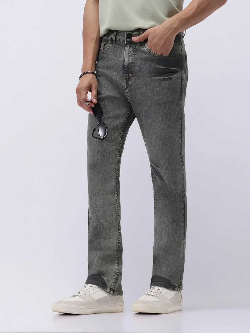 Urbano Fashion  Urbano Fashion Men's Light Grey Straight Fit Heavy Washed Jeans Stretchable for Men | Best Price UAE