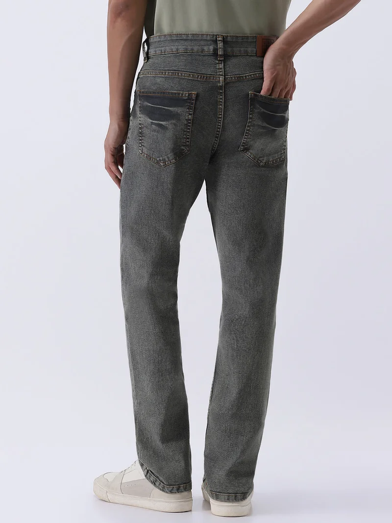 Urbano Fashion  Urbano Fashion Men's Light Grey Straight Fit Heavy Washed Jeans Stretchable for Men | Best Price UAE