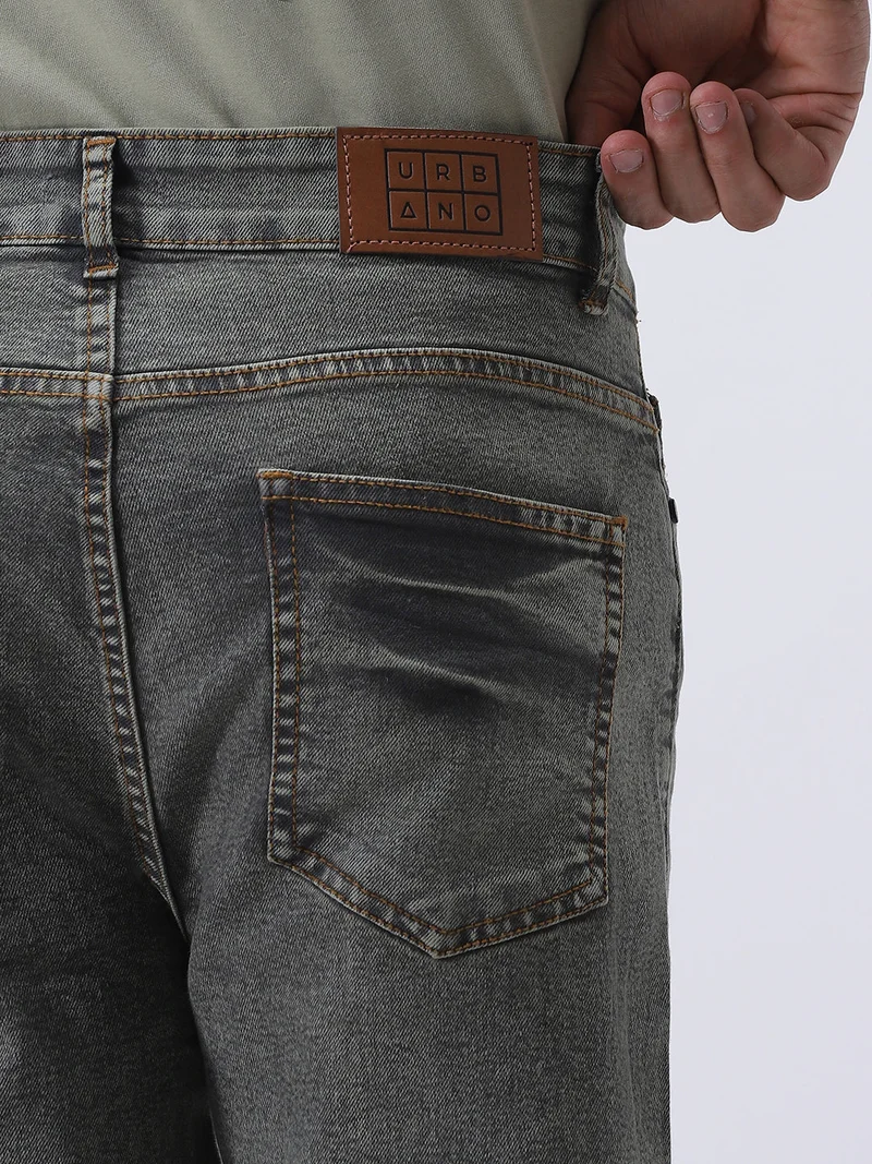 Urbano Fashion  Urbano Fashion Men's Light Grey Straight Fit Heavy Washed Jeans Stretchable for Men | Best Price UAE