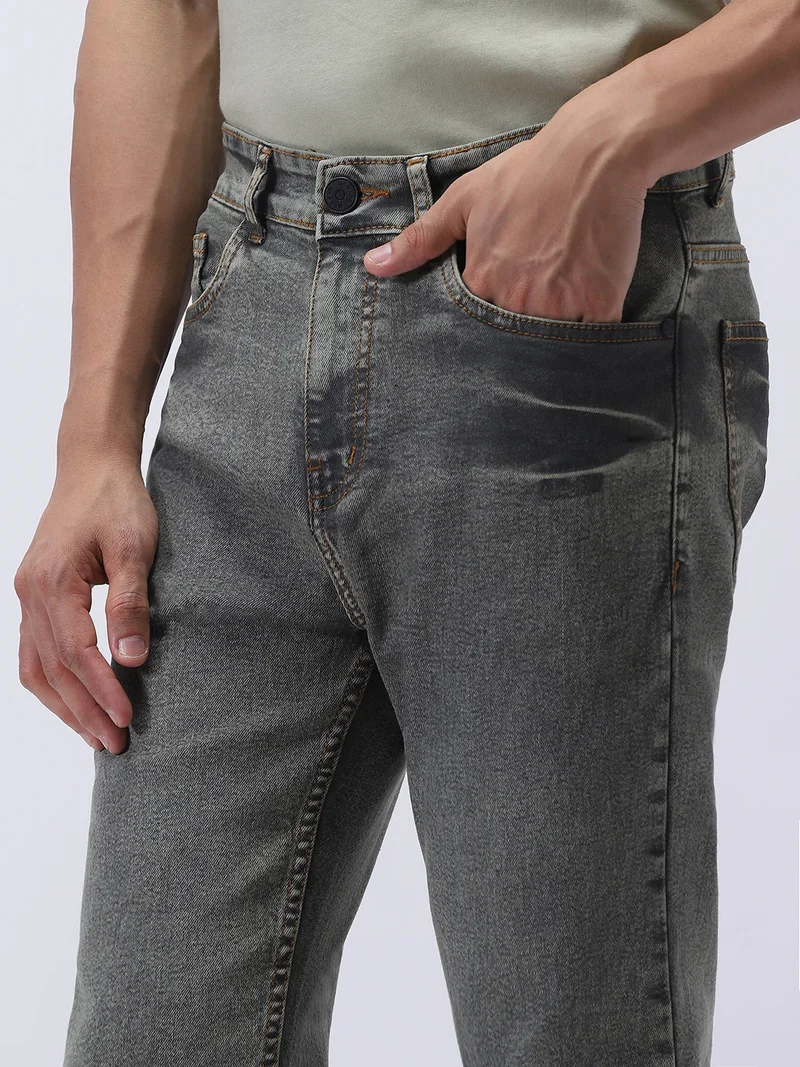 Urbano Fashion  Urbano Fashion Men's Light Grey Straight Fit Heavy Washed Jeans Stretchable for Men | Best Price UAE