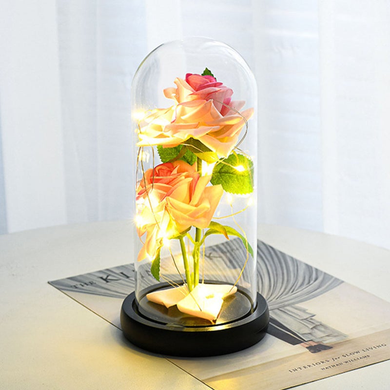 Preserved Pink Rose: Glass Dome With Warm LED Lights - Eternal Flower Decoration for Mother’s Day, Valentine’s Day, Weddings And Romantic Gifting Occasions - Image 1